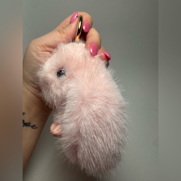 SOLD Baby Pink Bunny Rabbit Floppy Ears Bag Charm Plushy (PU Leather) - Picture 3 of 7